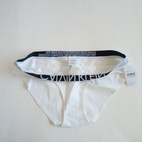 Calvin Klein White Bikini Panties With Wide Grey Black Waist Band Women Size L/G - Picture 4 of 9